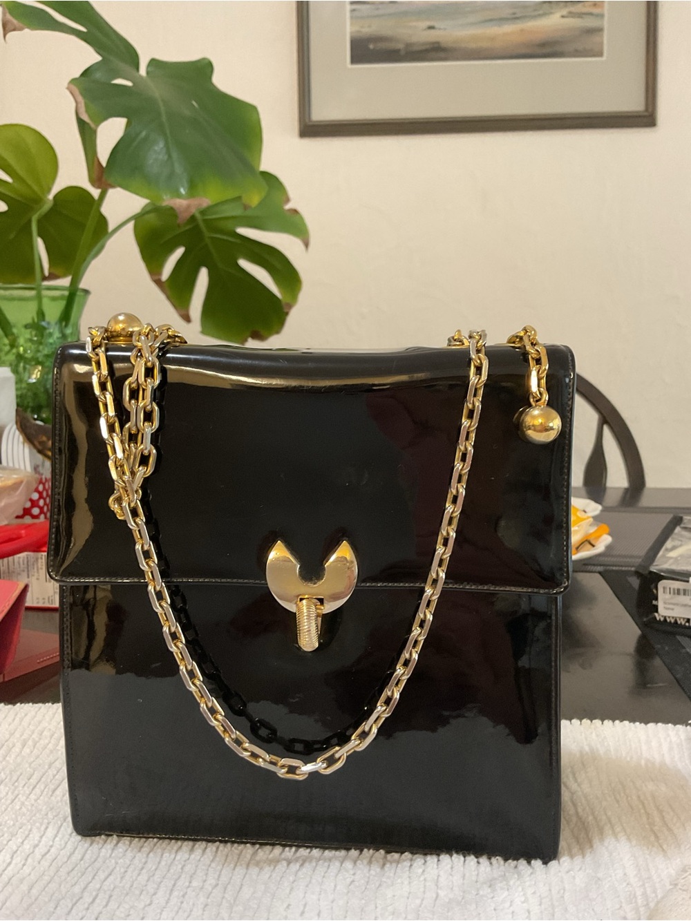 VTG Rare Koret Black Patent Genuine Leather Shoulder Bag Mid Century 1950s 1960s